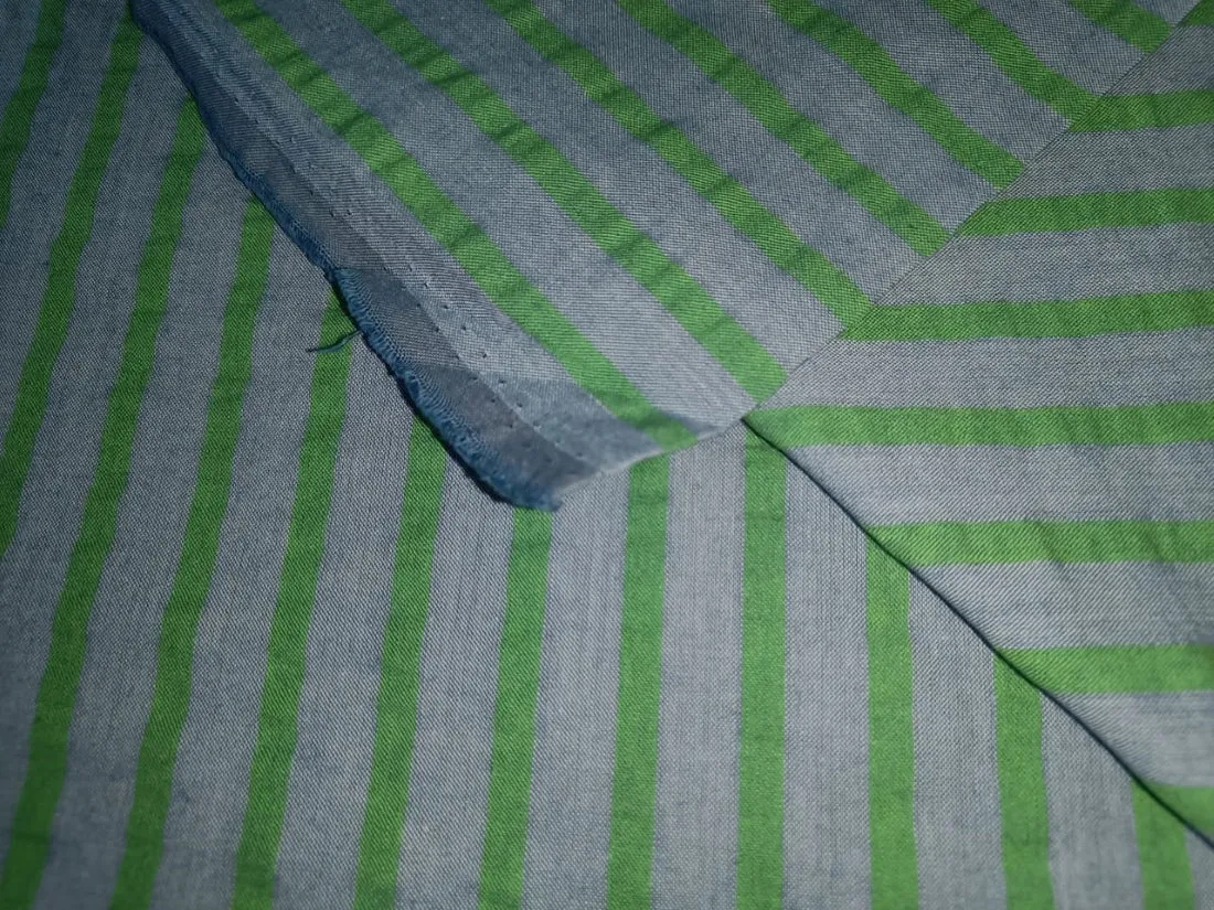 100% Cotton Chambray Seer Sucker fabric green and blue stripe 58" wide [15119]