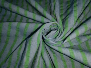 100% Cotton Chambray Seer Sucker fabric green and blue stripe 58" wide [15119]