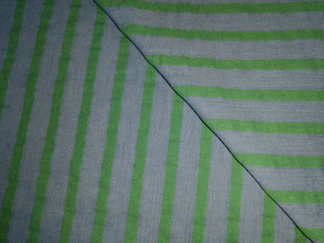 100% Cotton Chambray Seer Sucker fabric green and blue stripe 58" wide [15119]