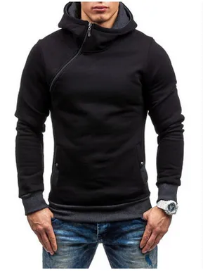 2021 Brand Hoodie Oblique Zipper Solid Color Hoodies Men Fashion Tracksuit Male Sweatshirt Hoody Mens