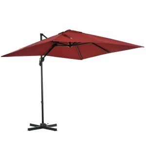 2.5x2.5m Patio Offset Parasol Umbrella Cantilever Hanging Aluminium Sun Shade Canopy Shelter 360¬∞Rotation w/Crank Handle Cross Base Wine Red