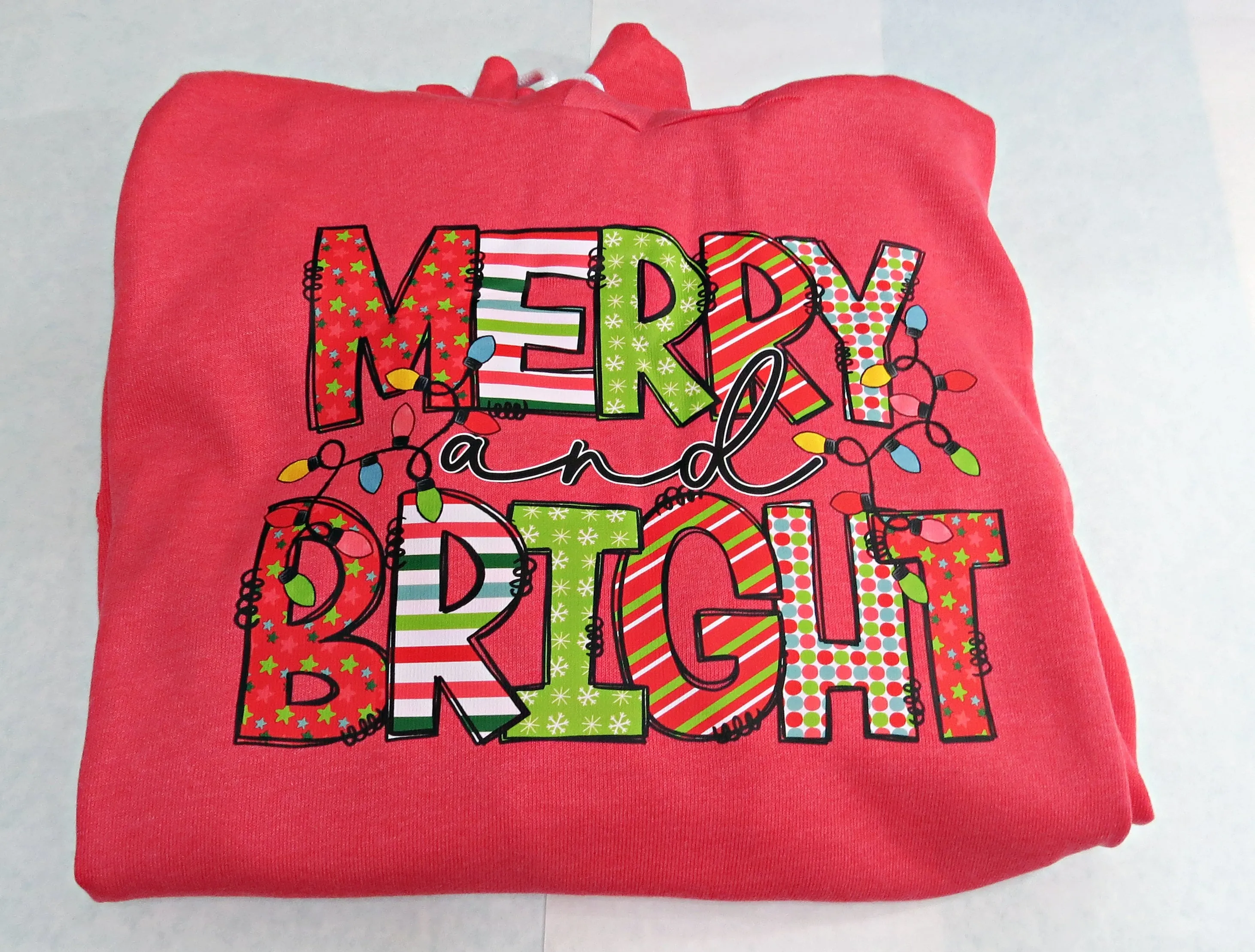 ADULT Bella & Canvas Super Soft Fleece Merry & Bright Christmas Unisex Fleece Pullover Hoodie Sweatshirt