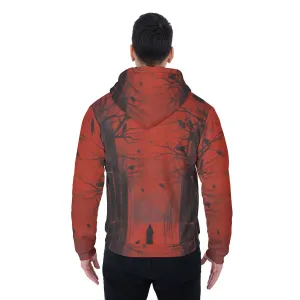 All-Over Print Men's Sherpa Fleece Zip Up Hoodie, black and red abstract, print, #25ee