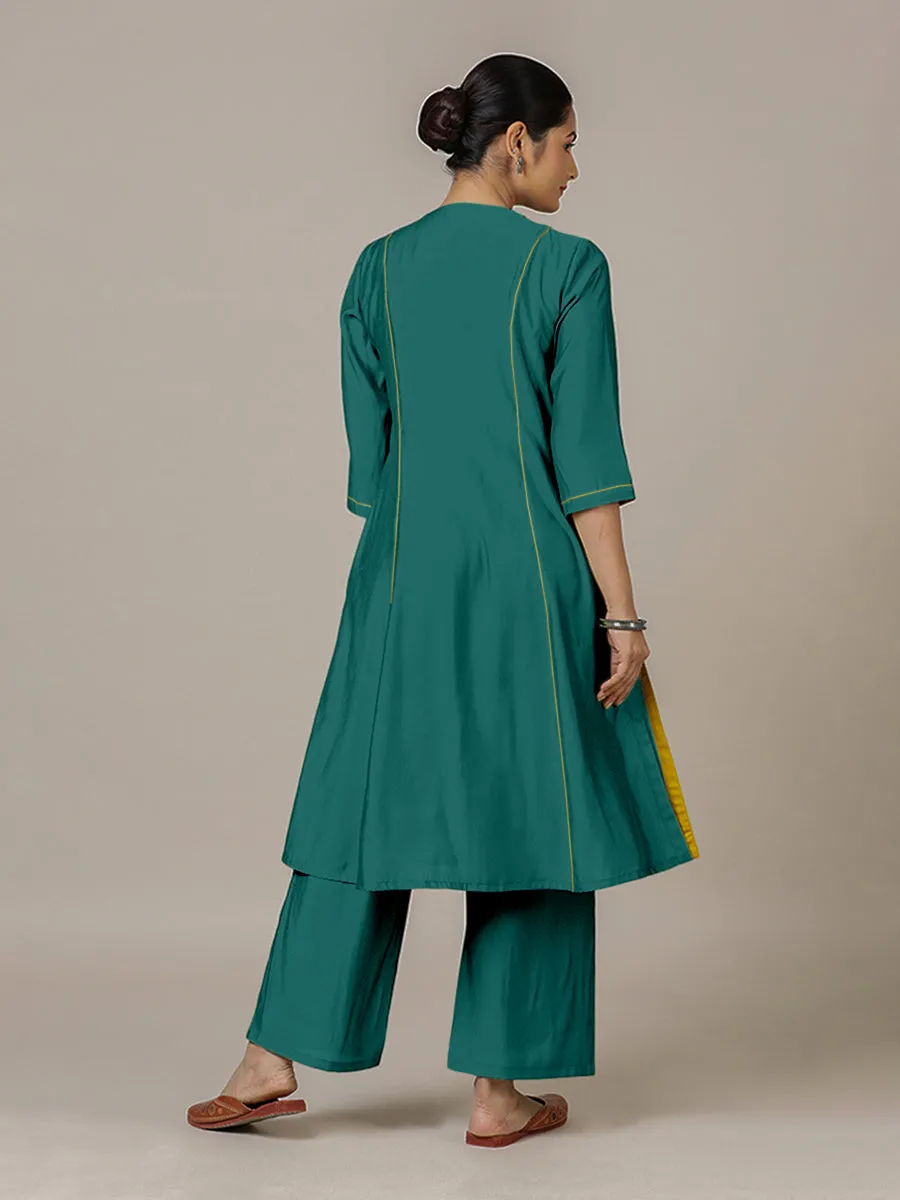 Amal x Rozaana | A Line Kurta in Peacock Green with Thread Work | Coords or Only Kurta