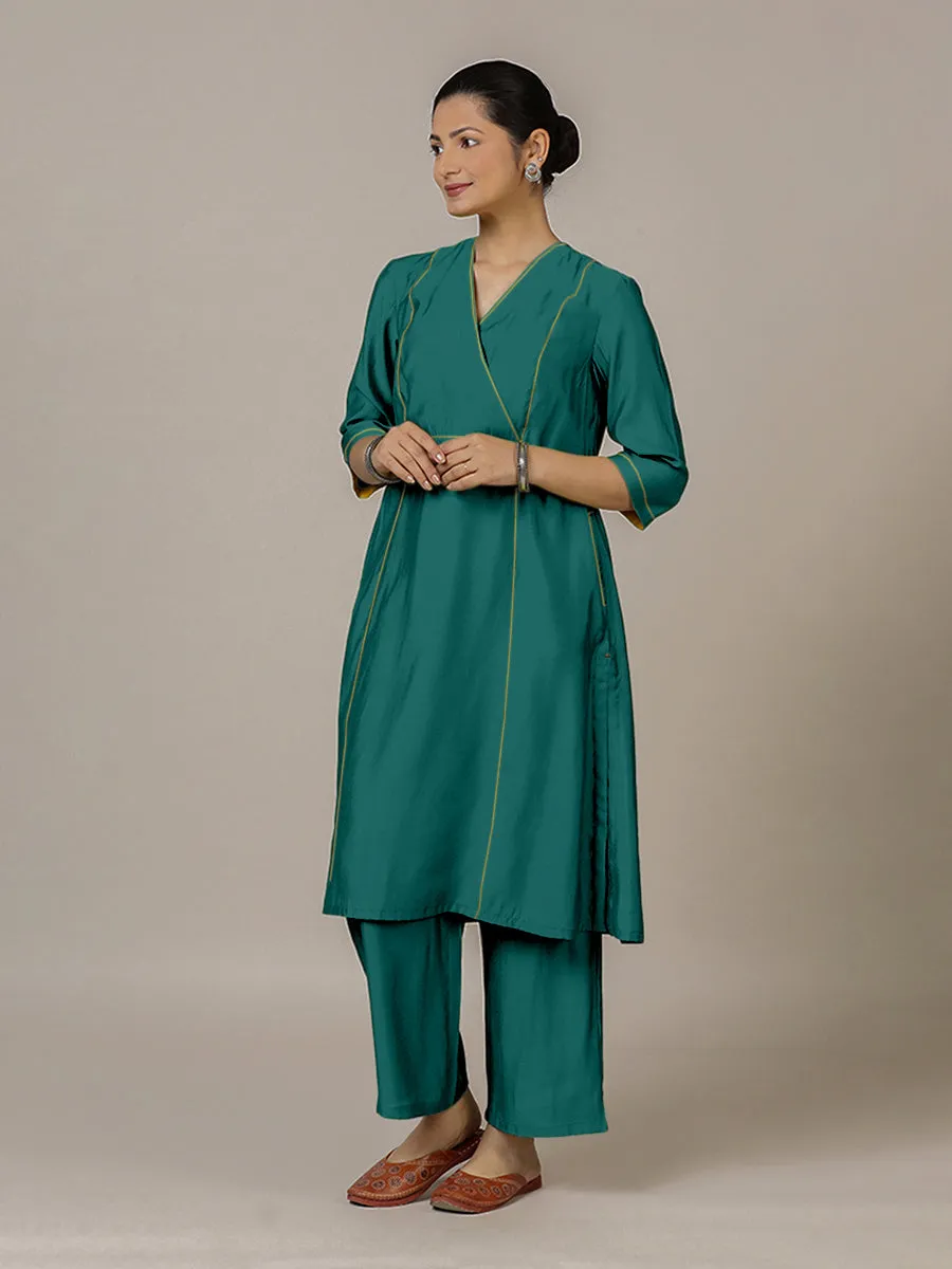 Amal x Rozaana | A Line Kurta in Peacock Green with Thread Work | Coords or Only Kurta