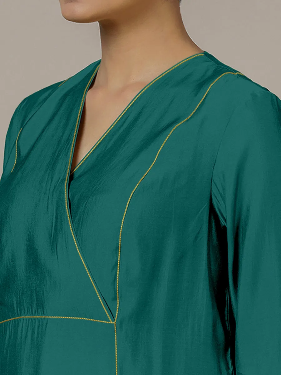 Amal x Rozaana | A Line Kurta in Peacock Green with Thread Work | Coords or Only Kurta