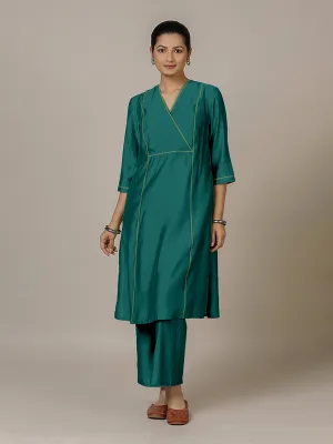 Amal x Rozaana | A Line Kurta in Peacock Green with Thread Work | Coords or Only Kurta