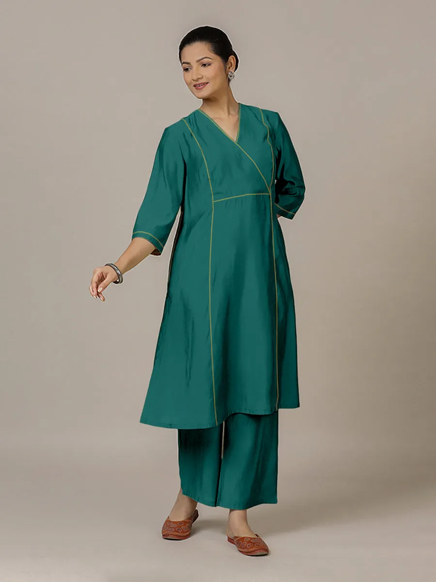 Amal x Rozaana | A Line Kurta in Peacock Green with Thread Work | Coords or Only Kurta