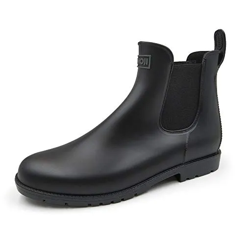 Amoji Unisex Chelsea Rain Boots Waterproof Ankle Boots Short Booties Rainy Footwear black 6 Women/5 Men