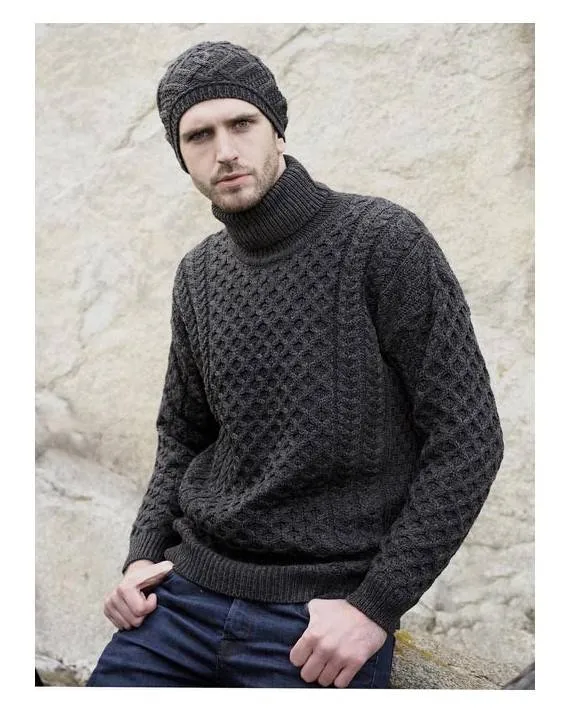 Aran Merino Polo Neck Sweater | Charcoal