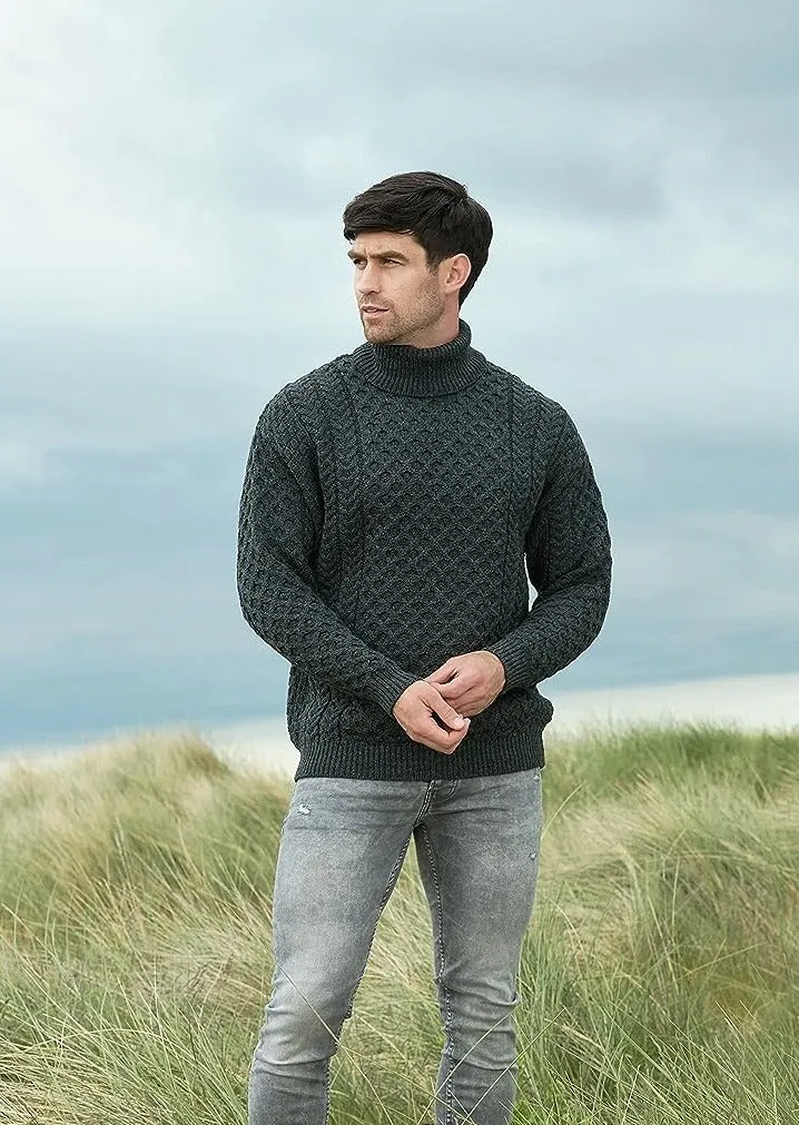 Aran Merino Polo Neck Sweater | Charcoal