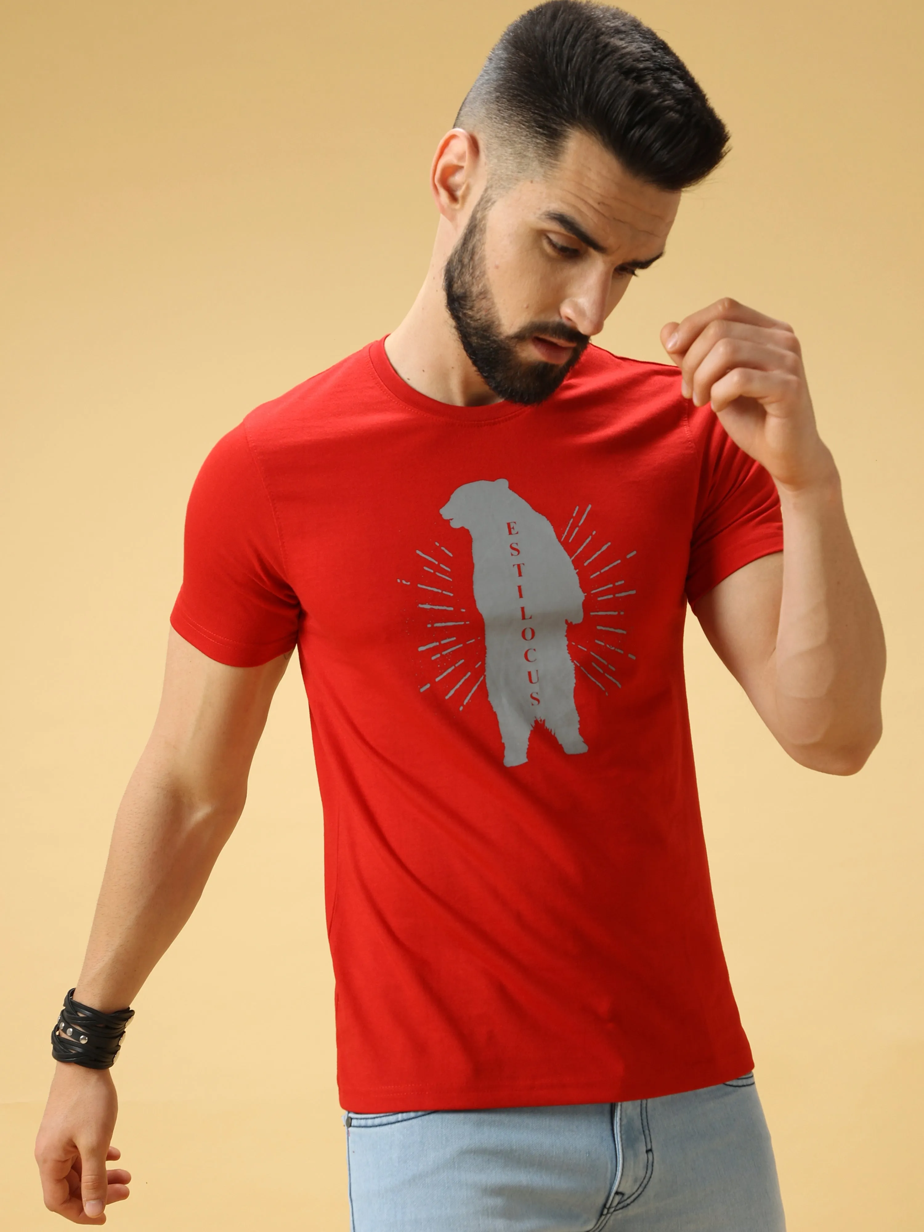 Bear Grey Print Crew Neck T-Shirt