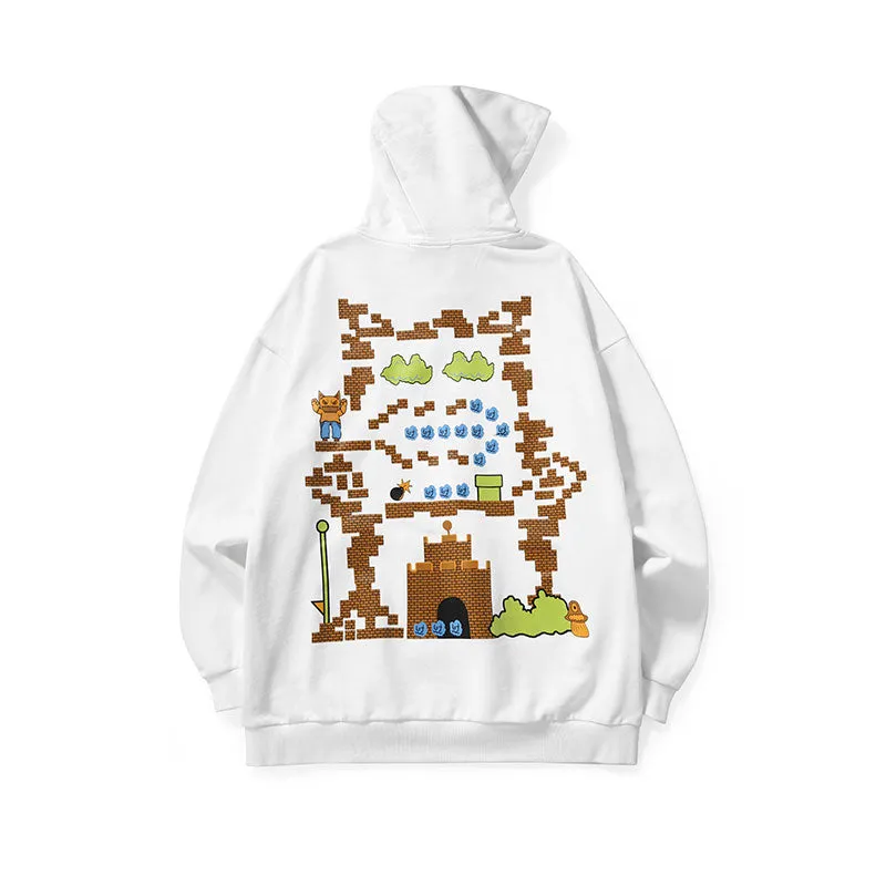 Big tooth monster print hoodie drop shoulder kangaroo hood pure cotton hoodie