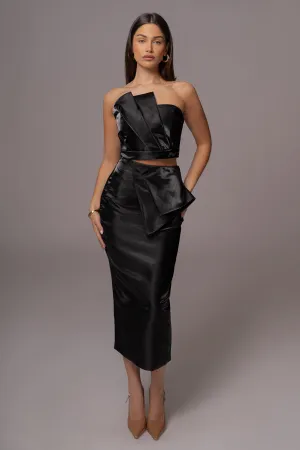 Black Reception Pleated Midi Skirt