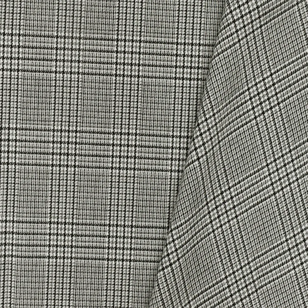 Black-White-Gray Glen Plaid Stretch Poly-Cotton Twill Woven Fabric