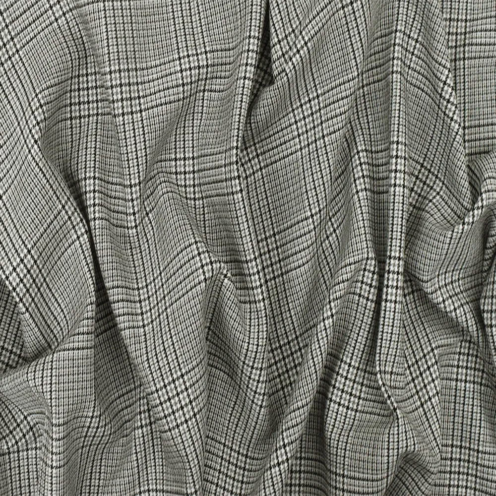 Black-White-Gray Glen Plaid Stretch Poly-Cotton Twill Woven Fabric