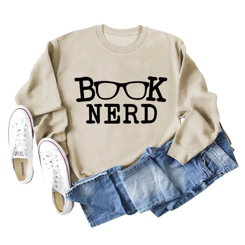 BOOK NERD GLASSES LOOSE FIT CREWNECK LONG SLEEVE WOMEN'S SWEATSHIRT