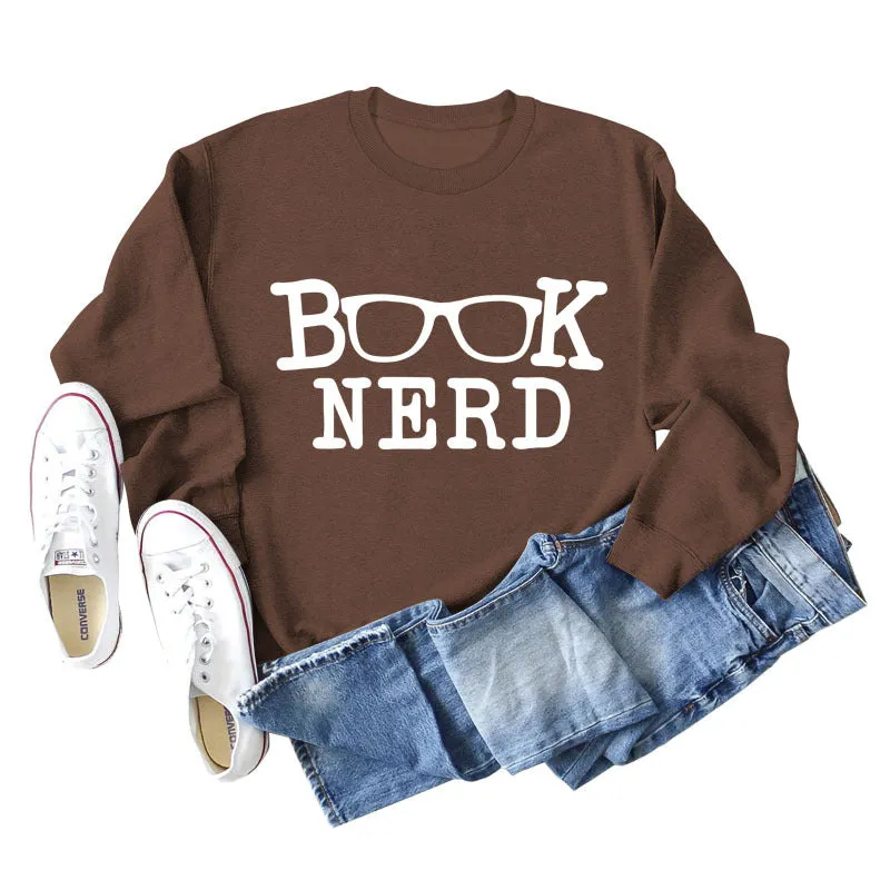 BOOK NERD GLASSES LOOSE FIT CREWNECK LONG SLEEVE WOMEN'S SWEATSHIRT