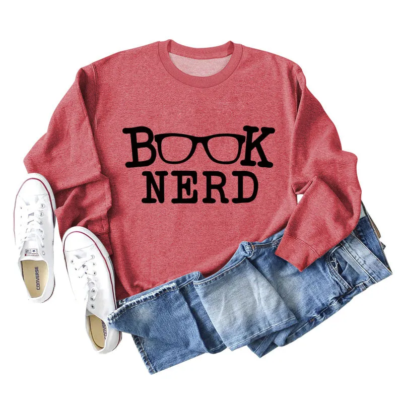 BOOK NERD GLASSES LOOSE FIT CREWNECK LONG SLEEVE WOMEN'S SWEATSHIRT