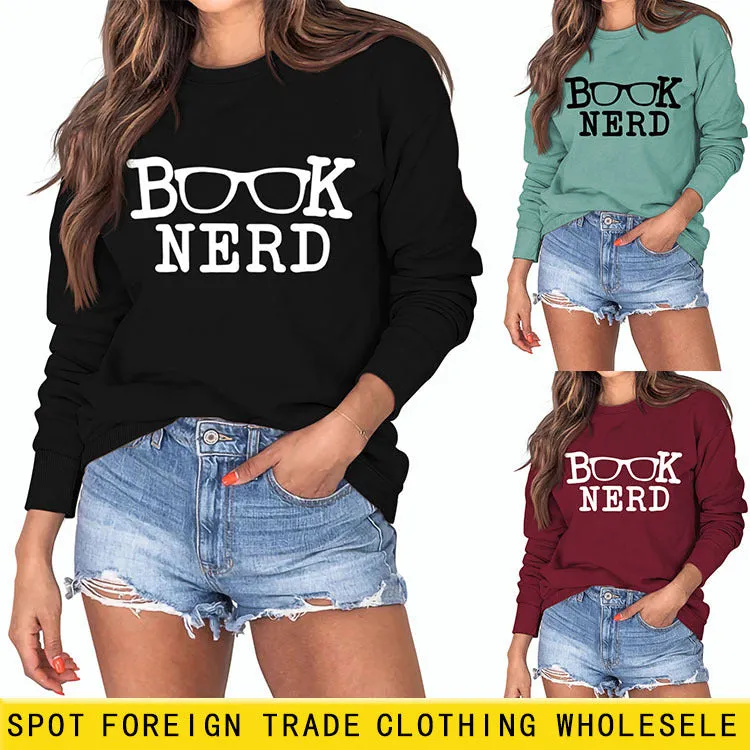 BOOK NERD GLASSES LOOSE FIT CREWNECK LONG SLEEVE WOMEN'S SWEATSHIRT