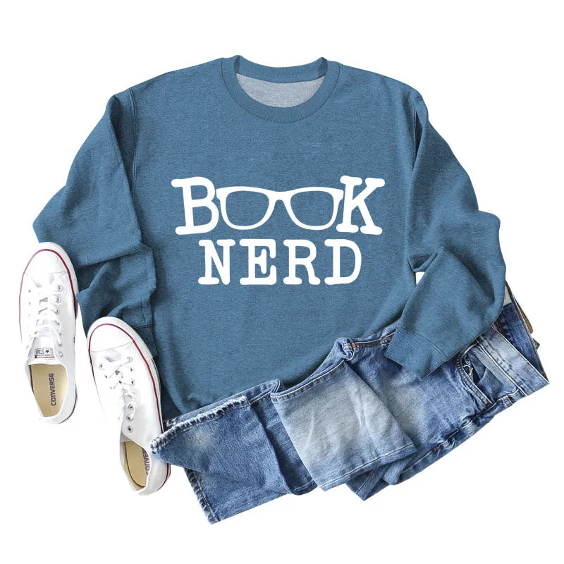 BOOK NERD GLASSES LOOSE FIT CREWNECK LONG SLEEVE WOMEN'S SWEATSHIRT