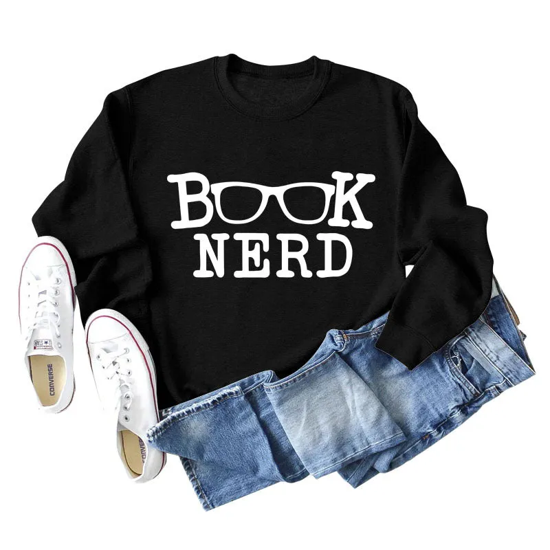 BOOK NERD GLASSES LOOSE FIT CREWNECK LONG SLEEVE WOMEN'S SWEATSHIRT