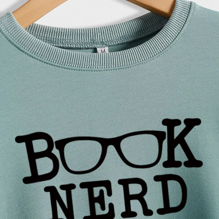 BOOK NERD GLASSES LOOSE FIT CREWNECK LONG SLEEVE WOMEN'S SWEATSHIRT