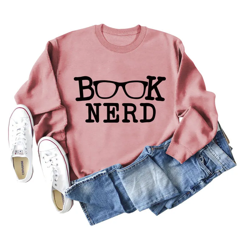 BOOK NERD GLASSES LOOSE FIT CREWNECK LONG SLEEVE WOMEN'S SWEATSHIRT