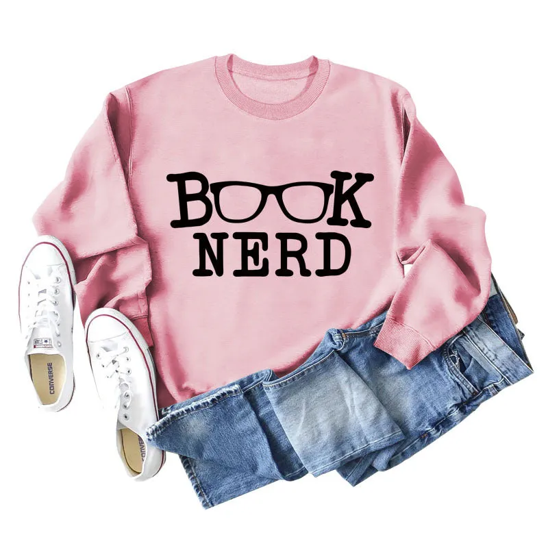 BOOK NERD GLASSES LOOSE FIT CREWNECK LONG SLEEVE WOMEN'S SWEATSHIRT