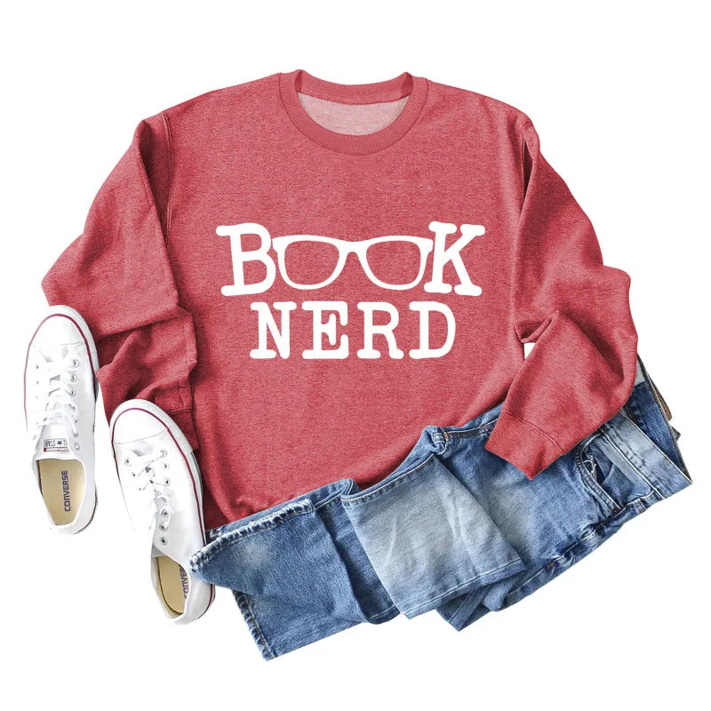 BOOK NERD GLASSES LOOSE FIT CREWNECK LONG SLEEVE WOMEN'S SWEATSHIRT