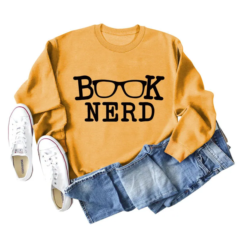 BOOK NERD GLASSES LOOSE FIT CREWNECK LONG SLEEVE WOMEN'S SWEATSHIRT