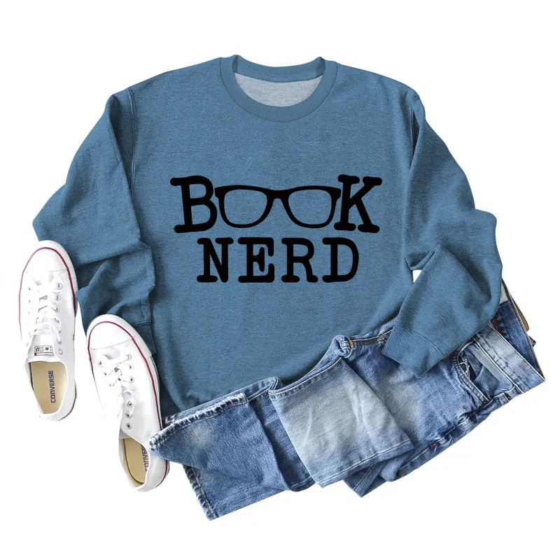 BOOK NERD GLASSES LOOSE FIT CREWNECK LONG SLEEVE WOMEN'S SWEATSHIRT