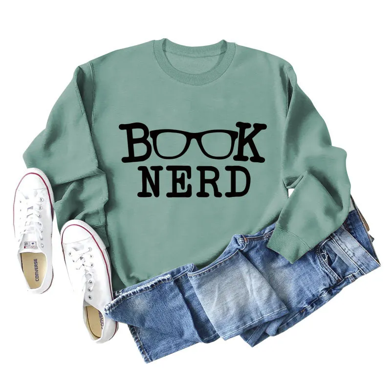 BOOK NERD GLASSES LOOSE FIT CREWNECK LONG SLEEVE WOMEN'S SWEATSHIRT