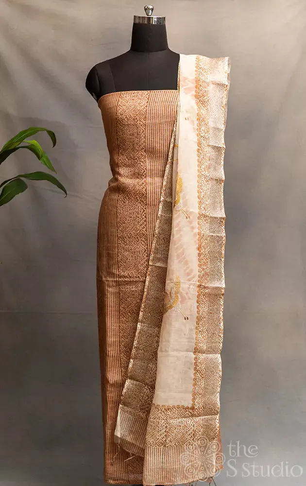 Brown pure linen salwar suit