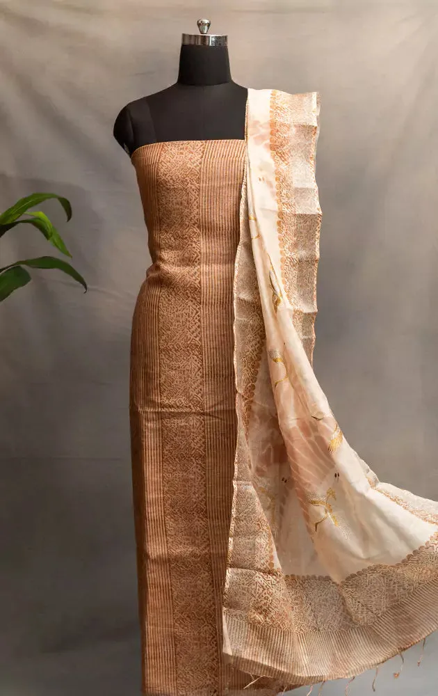 Brown pure linen salwar suit