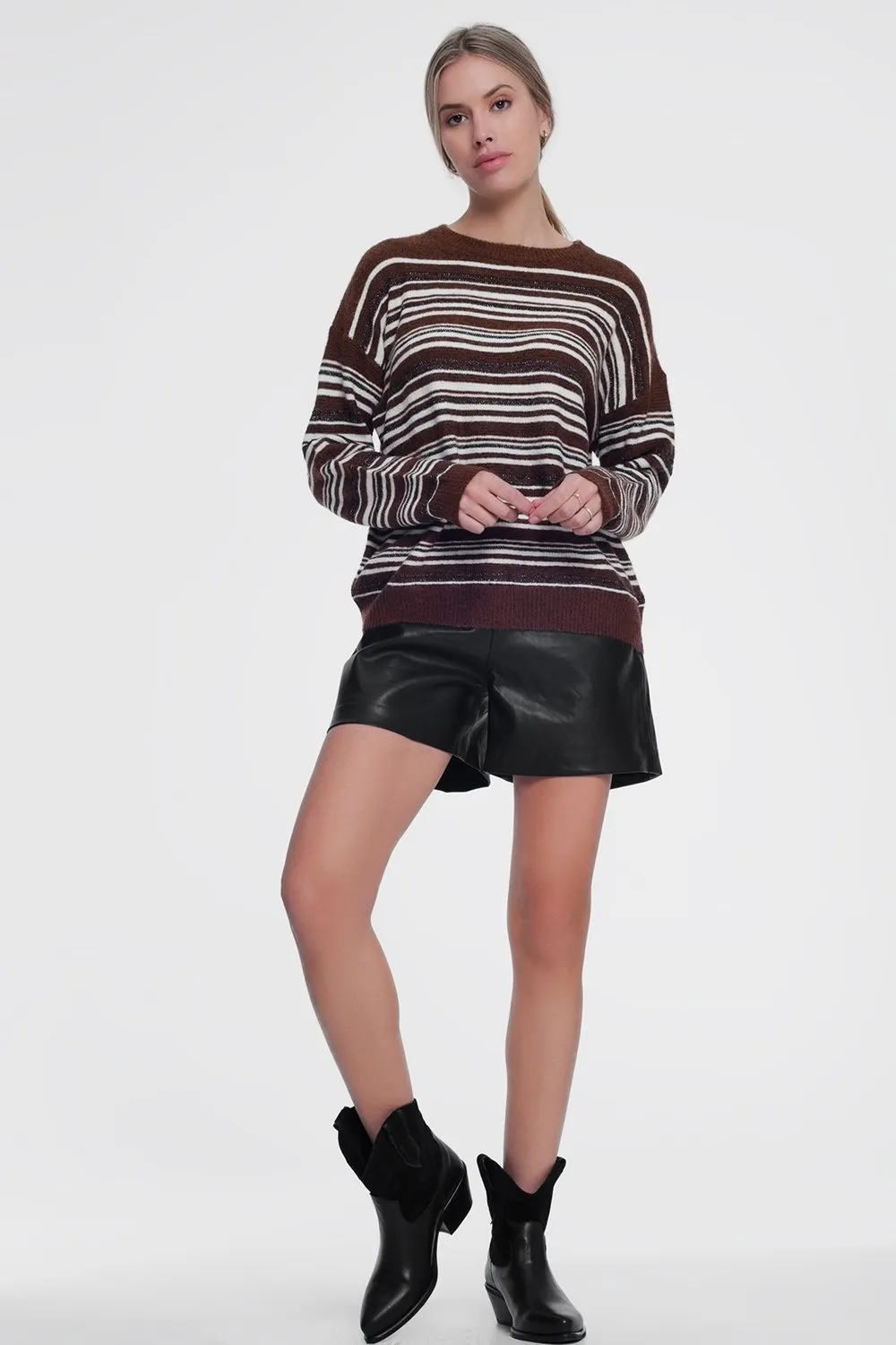 Brown Stripped Sweater With Long Sleeves