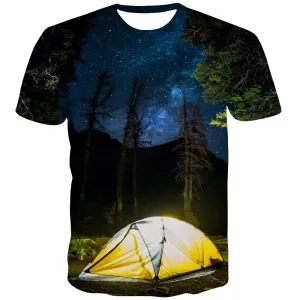 Camping T shirts Men Sunset T shirts Funny Forest Shirt Print Flame Tshirt Anime