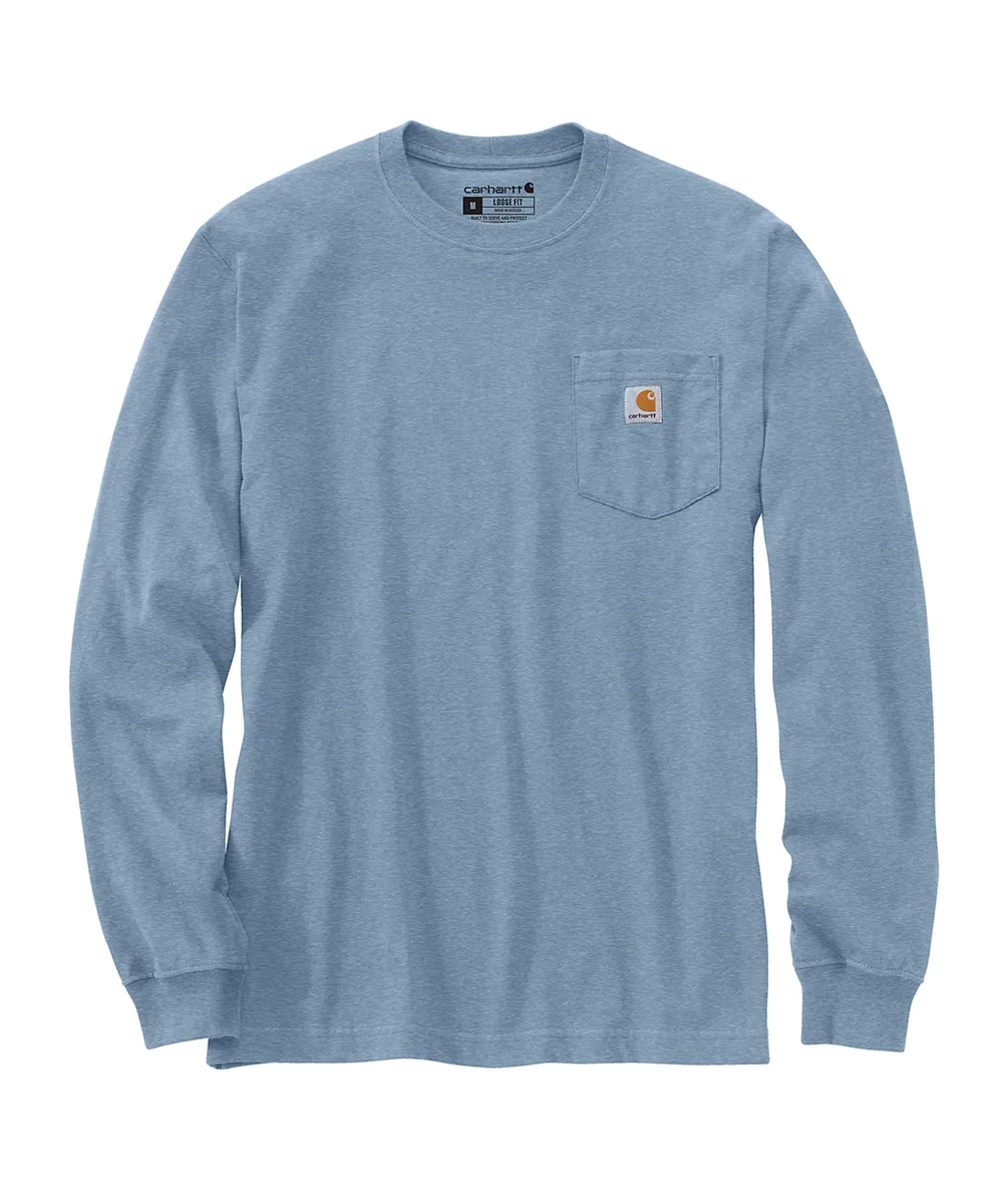 Carhartt Men's Long Sleeve Logo Pocket T-shirt - Alpine Blue Heather