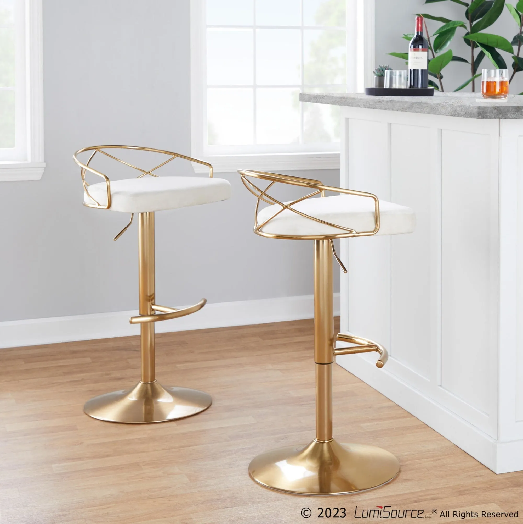 Charlotte Glam Adjustable Barstool - Set of 2 By LumiSource - BS-CHARLOTGLAMV-RNT2 AUBK2