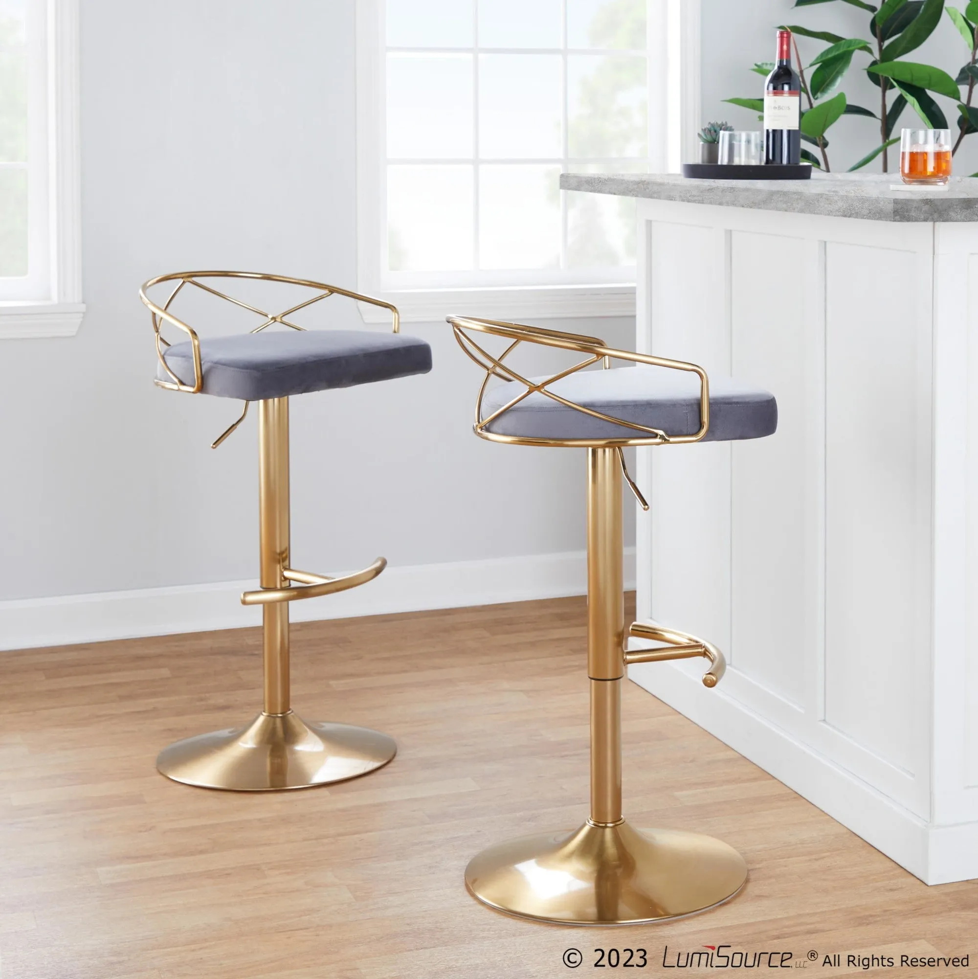 Charlotte Glam Adjustable Barstool - Set of 2 By LumiSource - BS-CHARLOTGLAMV-RNT2 AUBK2