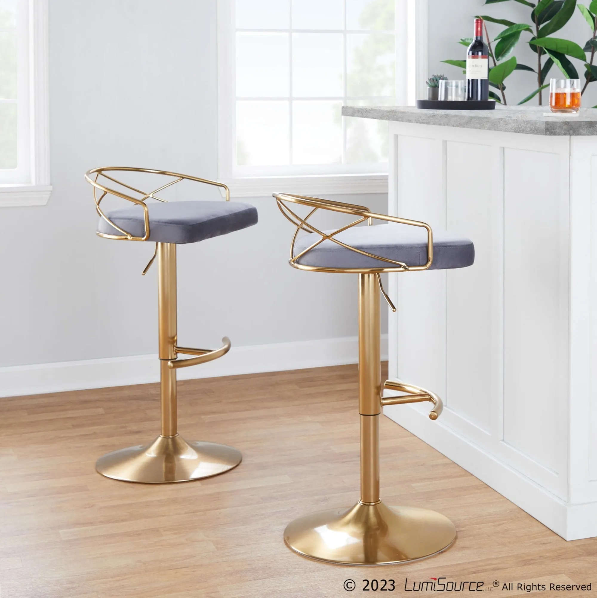 Charlotte Glam Adjustable Barstool - Set of 2 By LumiSource - BS-CHARLOTGLAMV-RNT2 AUBK2