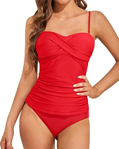 Charming Womens Bandeau Tankini Swimsuits-Red