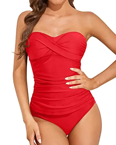 Charming Womens Bandeau Tankini Swimsuits-Red