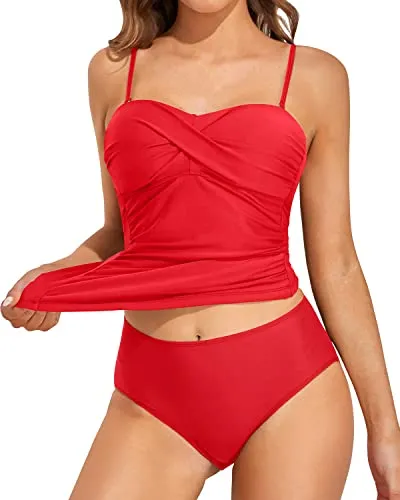 Charming Womens Bandeau Tankini Swimsuits-Red