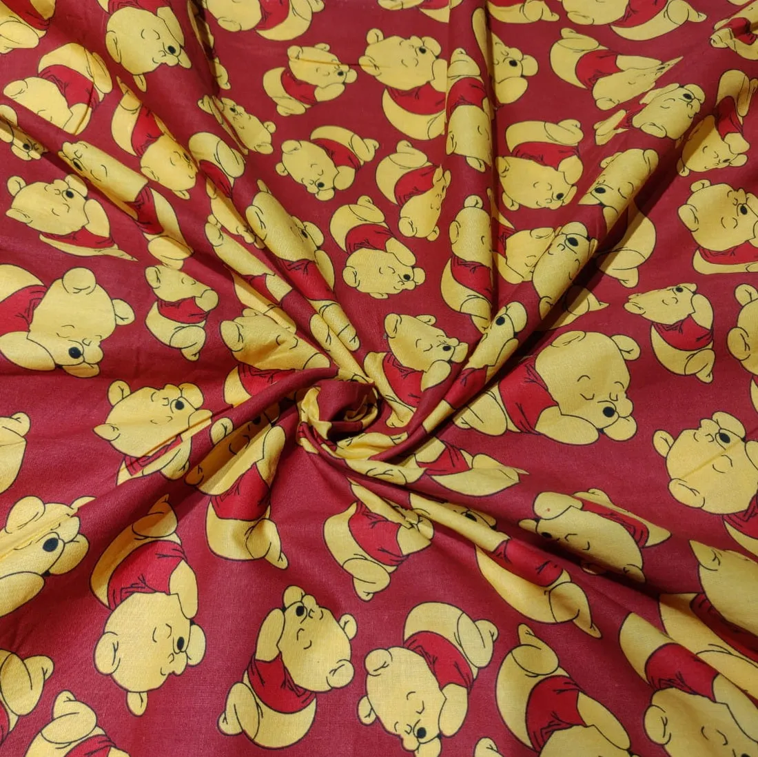 COTTON POPLIN WINNIE THE POOH RED PRINT 58" wide