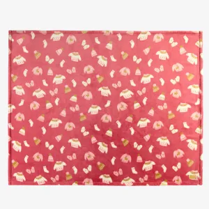 Couverture rose à motif automnal en peluche, enfant || Pink blanket with autumnal all over print in plush, child