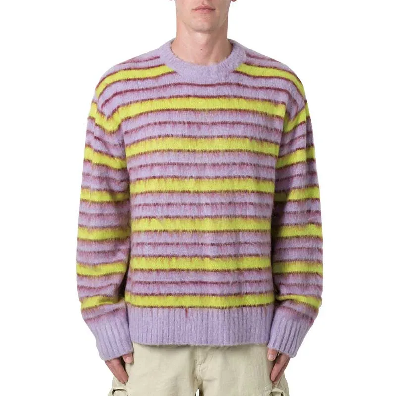 Custom Mohair Striped Knit Sweater - OEM/ODM Crew Neck Pullover for Men