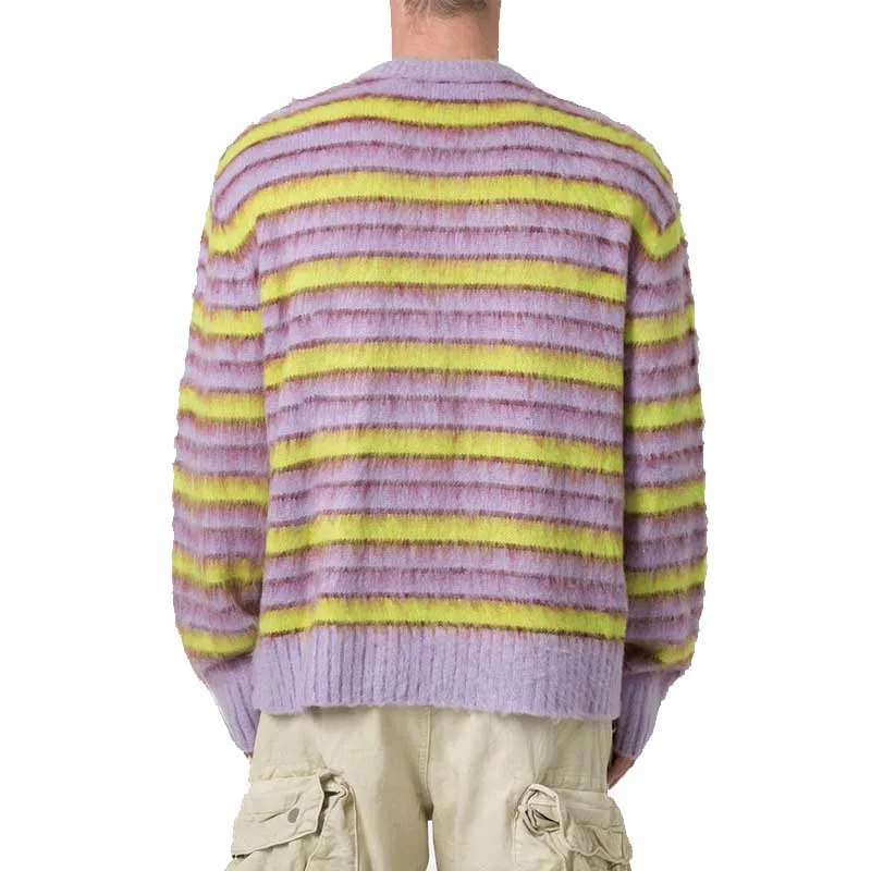 Custom Mohair Striped Knit Sweater - OEM/ODM Crew Neck Pullover for Men