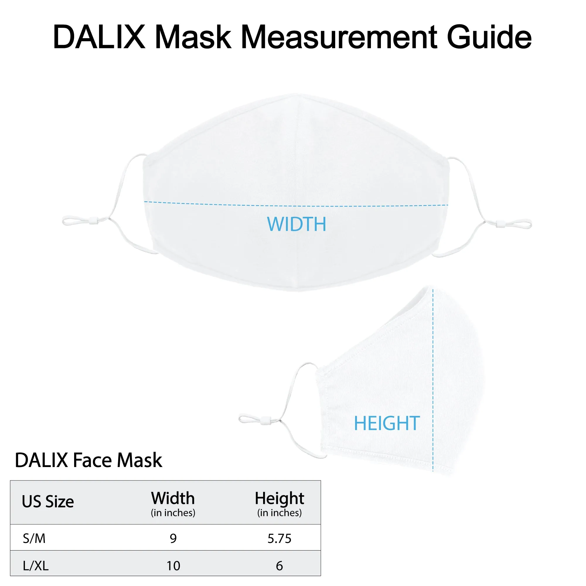 Dalix Cloth Face Mask Reuseable Washable Made in USA - S-M , L-XL Size