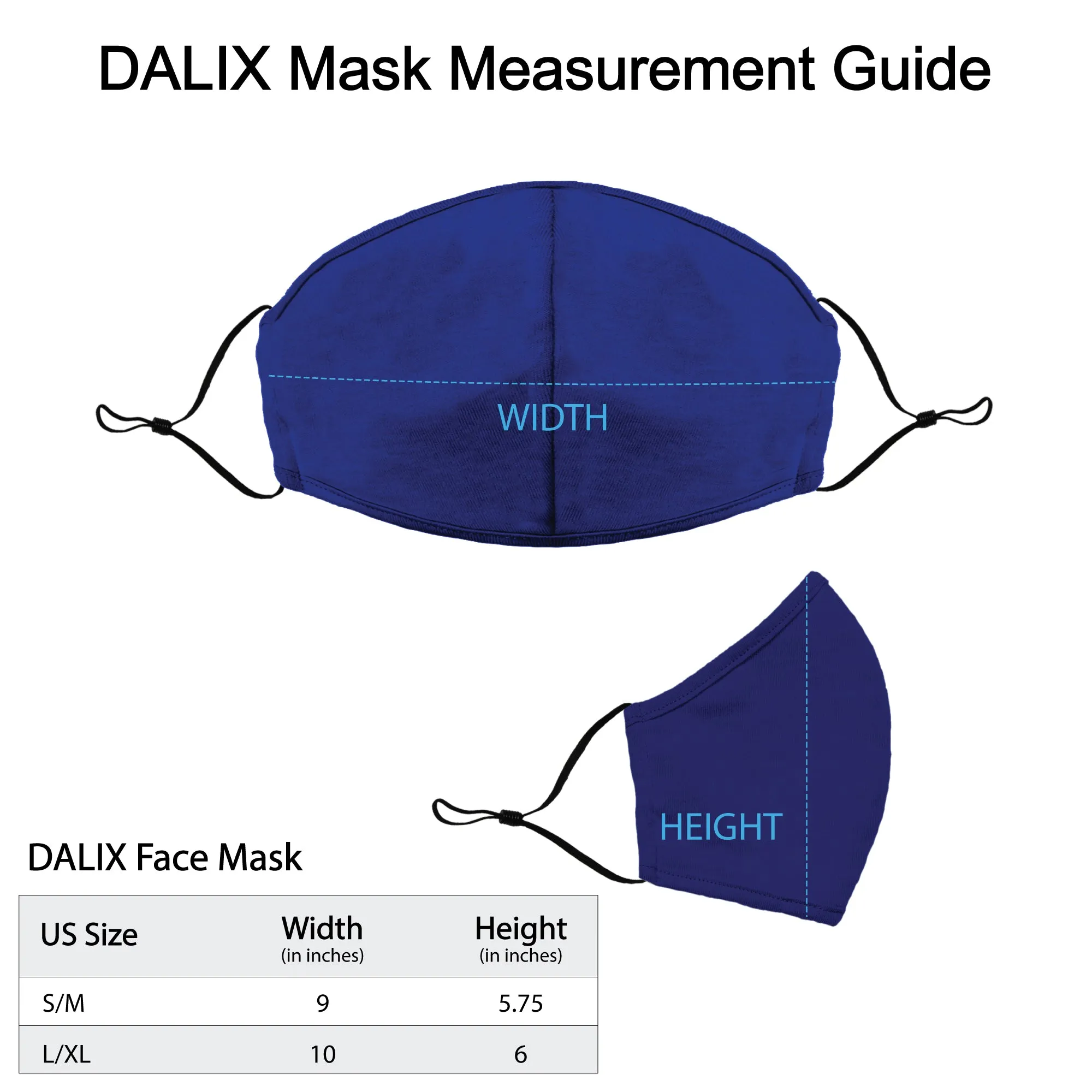 Dalix Cloth Face Mask Reuseable Washable Made in USA - S-M , L-XL Size